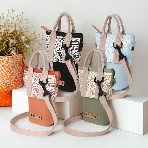 Graffiti Print Canvas Crossbody Bag - Mini Two-Way Tote