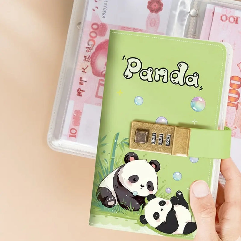 Kawaii Panda Lockable Envelope Money Savings Book – Green Theme