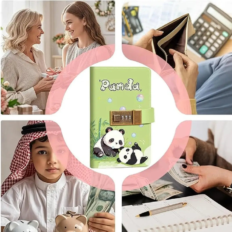 Kawaii Panda Lockable Envelope Money Savings Book – Green Theme