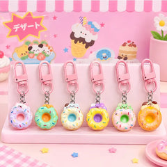 Pastel Donut Charm Keychain - 6 pcs