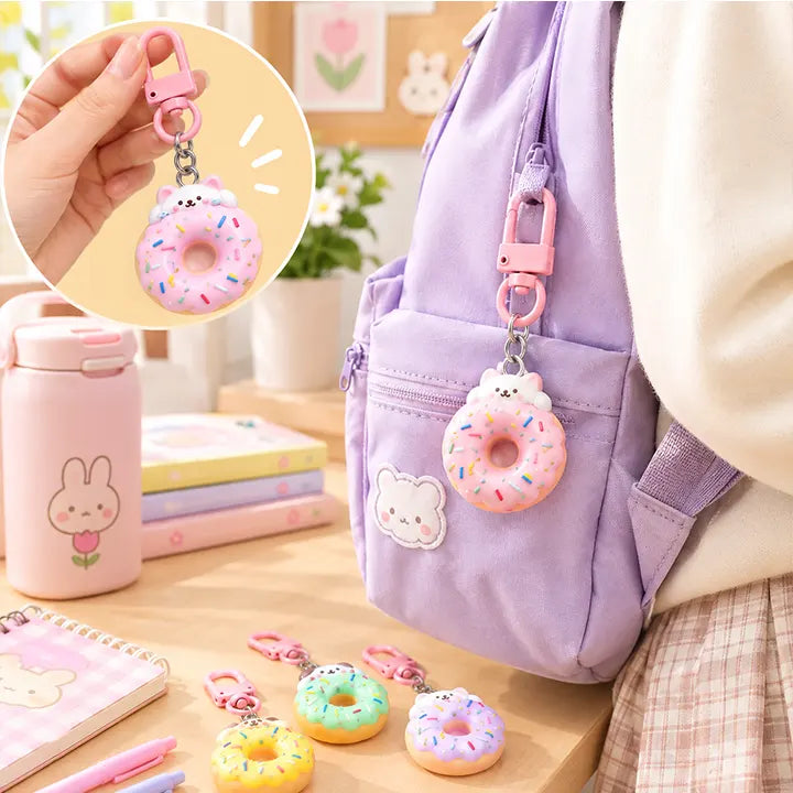 Pastel Donut Charm Keychain - 6 pcs
