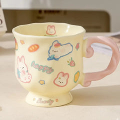 Beauty Series Porcelain Mug with Swirl Handle – Cute Animal Design Vintage Coffee & Tea Cup