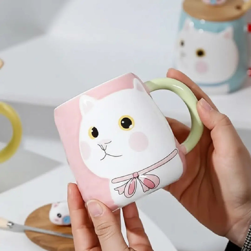 Adorable Kitty Face Mug – Pastel Ceramic Tea Cup, Cute Home & Gifting