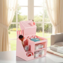Cute House Desk Organizer for Stationery & Makeup Storage (Pink)