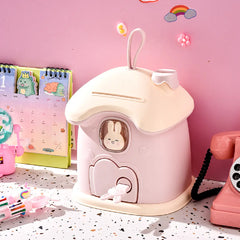 Cute Rabbit House Piggy Bank With Key – Tiny Treasure