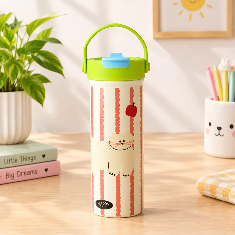 Cat & Puppy Cartoon Design Steel Tumbler - 600ML