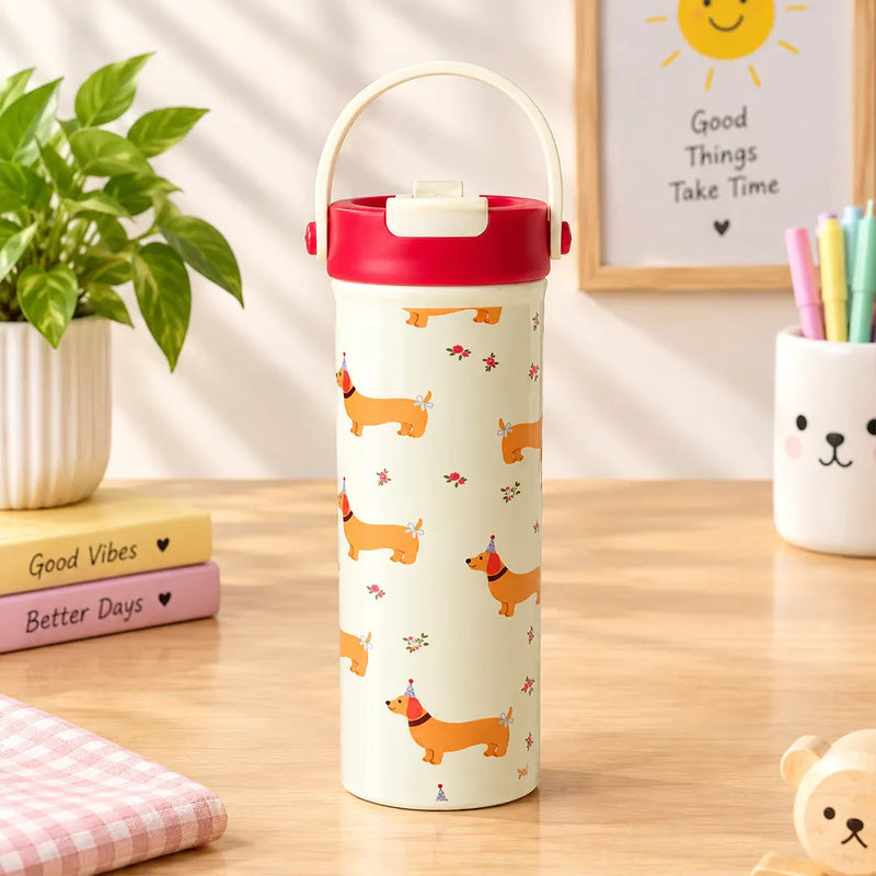 Cat & Puppy Cartoon Design Steel Tumbler - 600ML