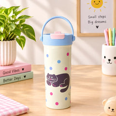 Cat & Puppy Cartoon Design Steel Tumbler - 600ML