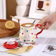 Cute 3D Animal Mug with Lid & Spoon – Bunny Panda Bear Kitty Gift Porcelain Coffee Cup