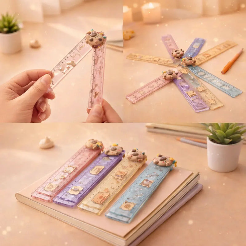 Kawaii Bear Folding Ruler – Cute Cartoon Transparent Measuring Scale