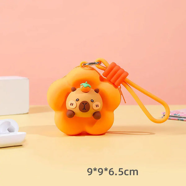 Mini Flower Silicone Wallet Charm With Cute Characters