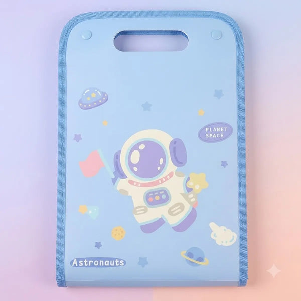 Kawaii Blue Astronaut File Folder with Handle Storage