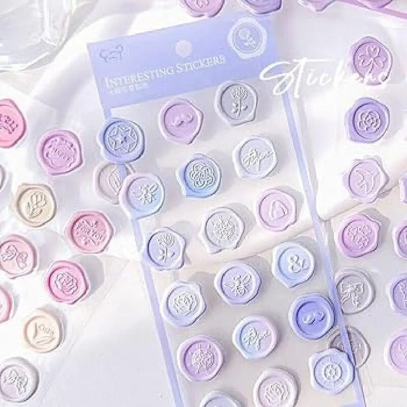 Kawaii Pastel Stamp Stickers Adorable Colorful DIY Craft Supplies