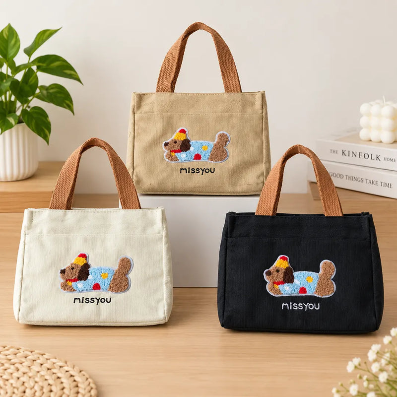Puppy Theme Stylish Embroidered Canvas Tote Bag