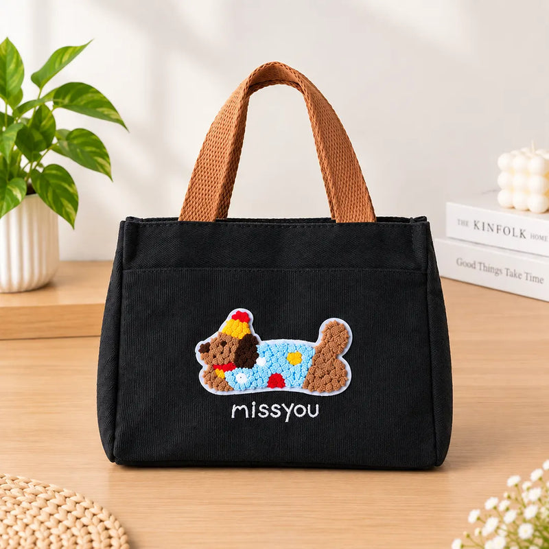 Puppy Theme Stylish Embroidered Canvas Tote Bag