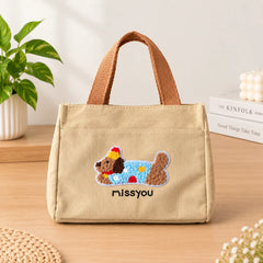 Puppy Theme Stylish Embroidered Canvas Tote Bag