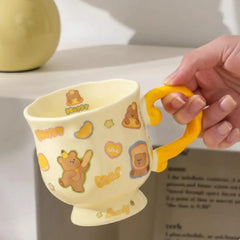 Beauty Series Porcelain Mug with Swirl Handle – Cute Animal Design Vintage Coffee & Tea Cup