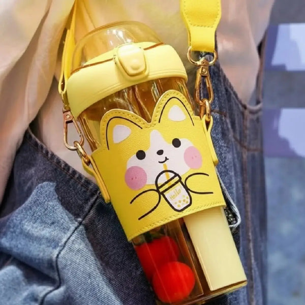 Two Partition Sipper Water Bottle with Straw
