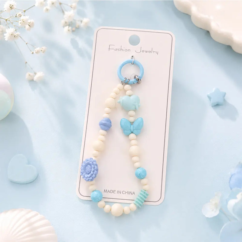 Pastel Blue Butterfly & Flower Beaded Charm