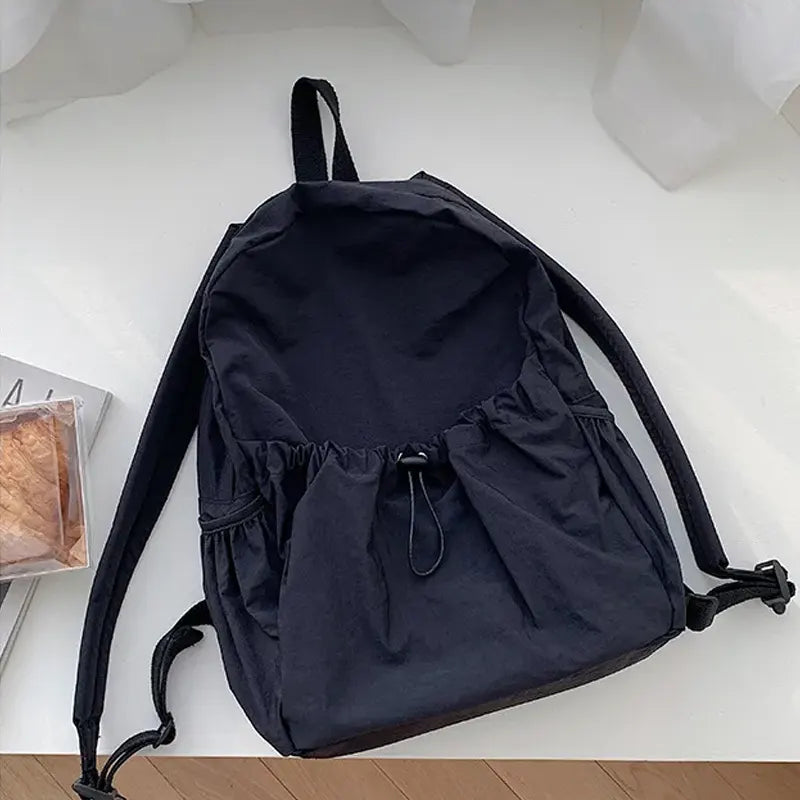 Casual Backpack Large Capacity Retro Nylon Backpack - Black