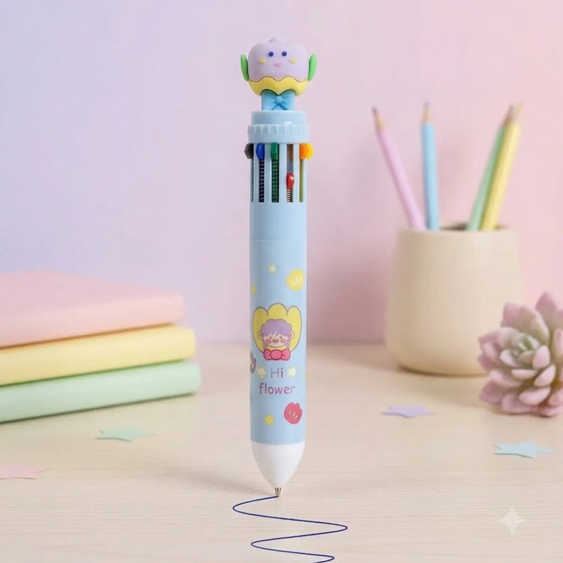 Kawaii Flower Doll 12- Colour Retractable Ball Pen