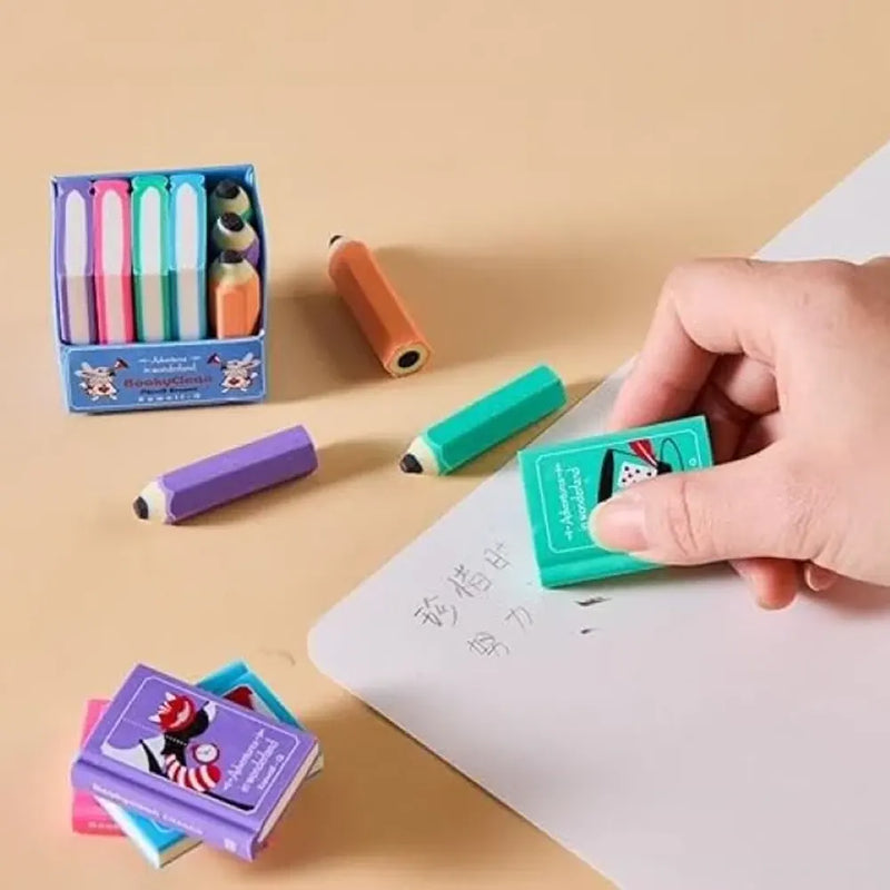 Cute Book & Pencil Style Eraser Set