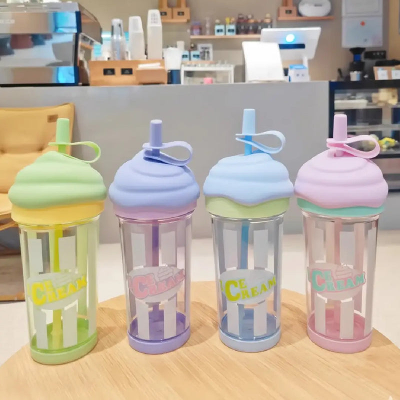 Ice Cream Shape Cute Straw Water Bottle – Pastel Style