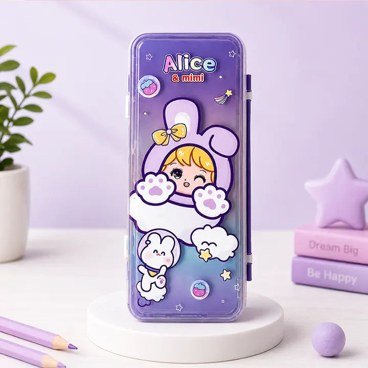 Kawaii Cute Bunny Pencil Box with Whiteboard and Marker