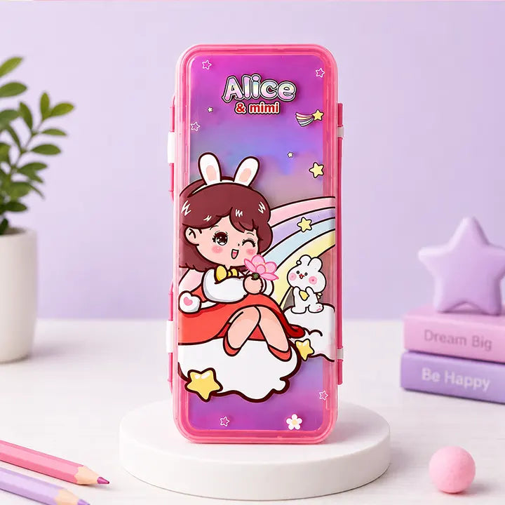 Kawaii Cute Bunny Pencil Box with Whiteboard and Marker