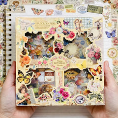 Vintage Botanical Scrapbooking Sticker Box Set with Floral, Butterfly and Ephemera Collection