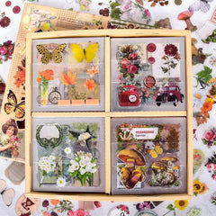 Vintage Botanical Scrapbooking Sticker Box Set with Floral, Butterfly and Ephemera Collection