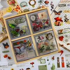 Vintage Botanical Scrapbooking Sticker Box Set with Floral, Butterfly and Ephemera Collection