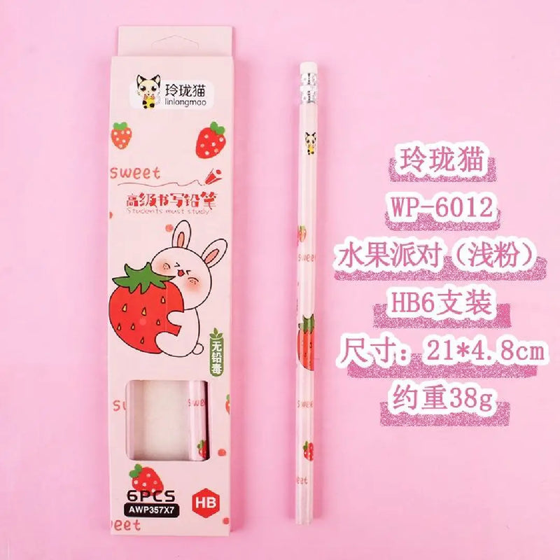 Kawaii Fruit Series: 6-Piece Decorative HB Pencil Set
