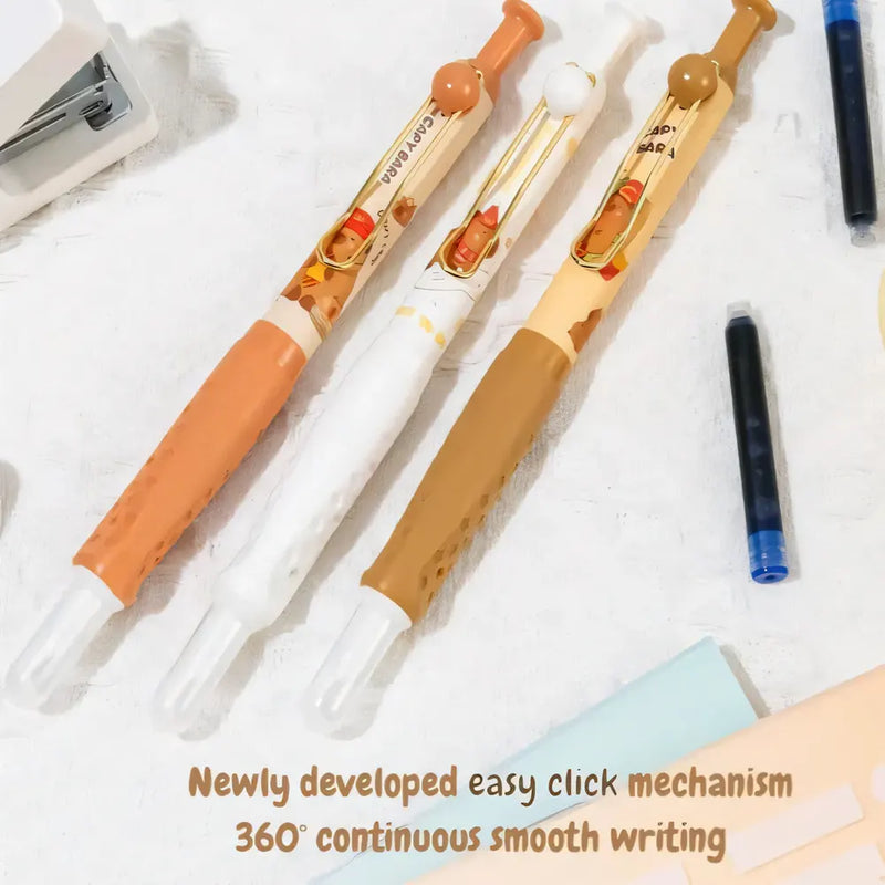 Cute Capybara Retractable Fountain Pen with 2 Ink Refills