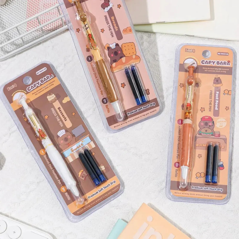 Cute Capybara Retractable Fountain Pen with 2 Ink Refills