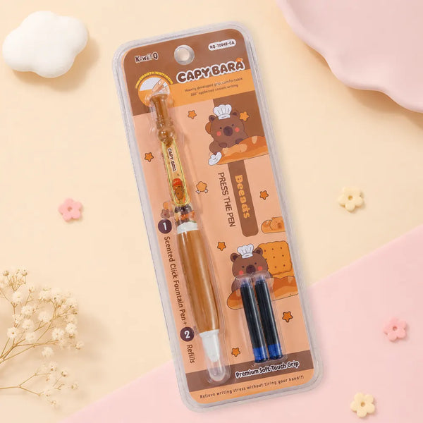 Cute Capybara Retractable Fountain Pen with 2 Ink Refills