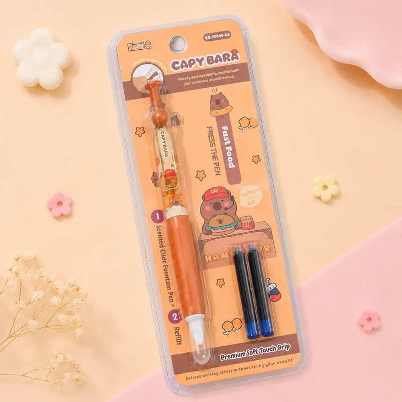 Cute Capybara Retractable Fountain Pen with 2 Ink Refills