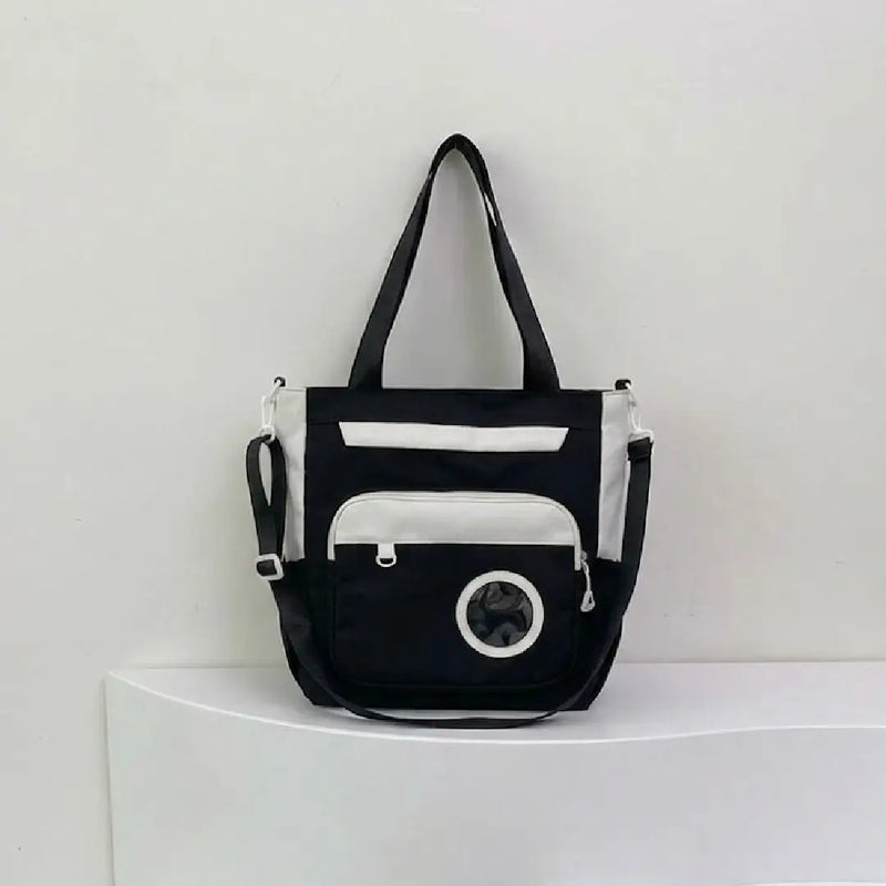 Multi-Pocket Canvas Tote Bag with Adjustable Crossbody Strap