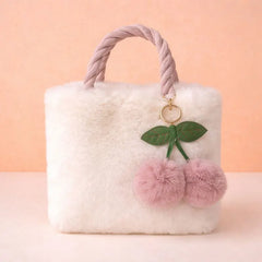 Soft Faux Fur Cherry Handbag with Rope Handles