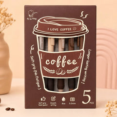 Vintage Coffee Neutral Gel Pen - Retractable Blue Ink Pack Of 5