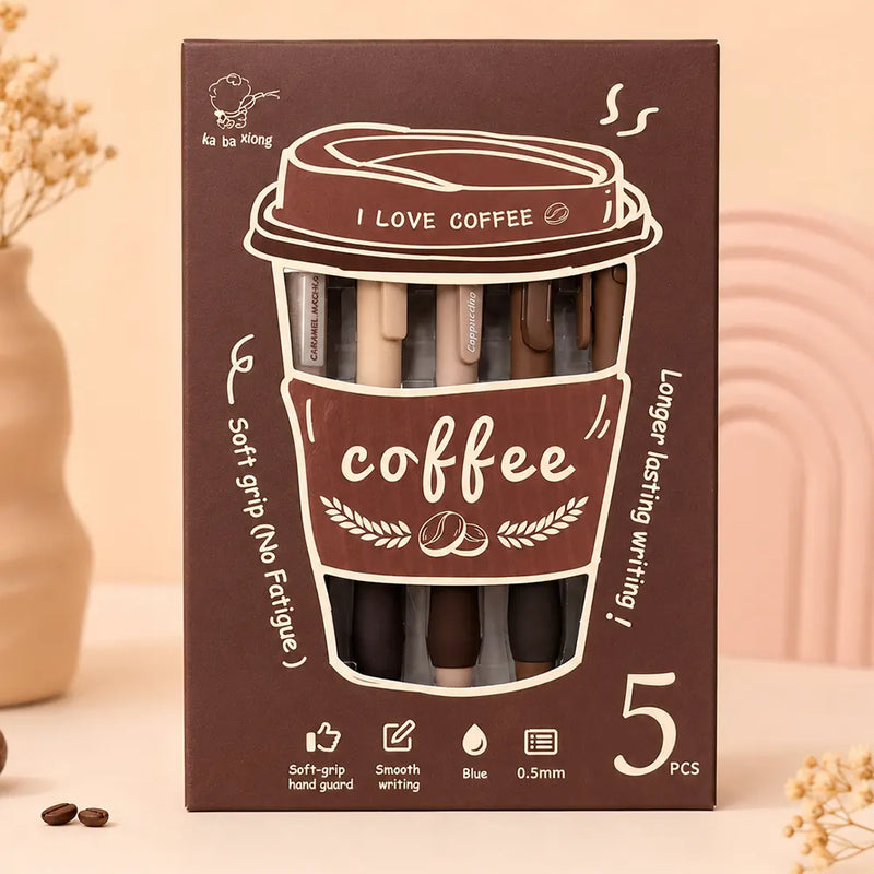 Vintage Coffee Neutral Gel Pen - Retractable Blue Ink Pack Of 5