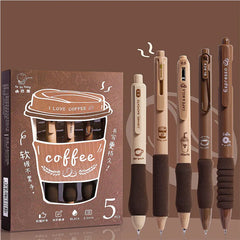 Vintage Coffee Neutral Gel Pen - Retractable Black Ink Pack Of 5