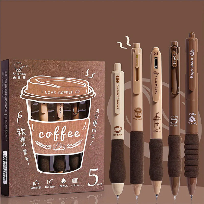 Vintage Coffee Neutral Gel Pen - Retractable Black Ink Pack Of 5