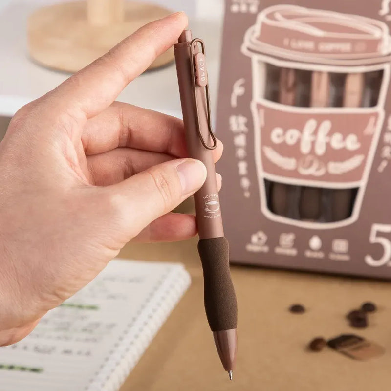 Vintage Coffee Neutral Gel Pen - Retractable Black Ink Pack Of 5