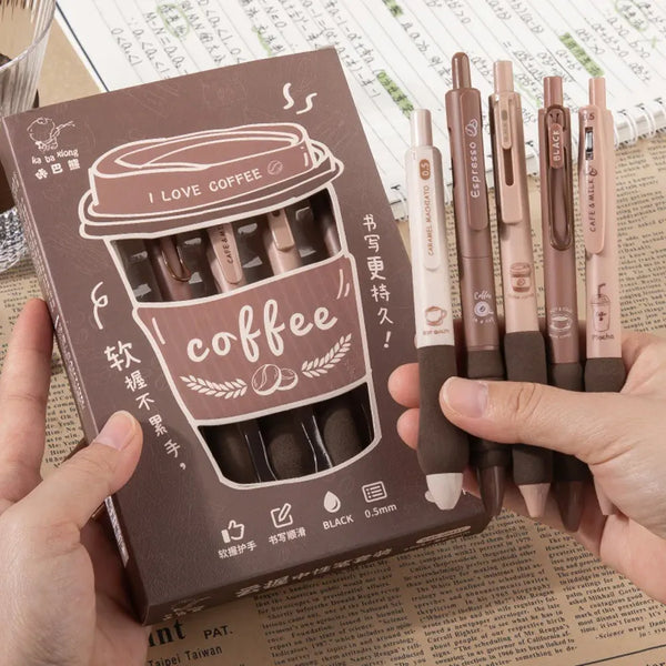 Vintage Coffee Neutral Gel Pen - Retractable Black Ink Pack Of 5