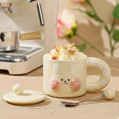 Cute 3D Rabbit Porcelain Mug with Ball-Tip Lid