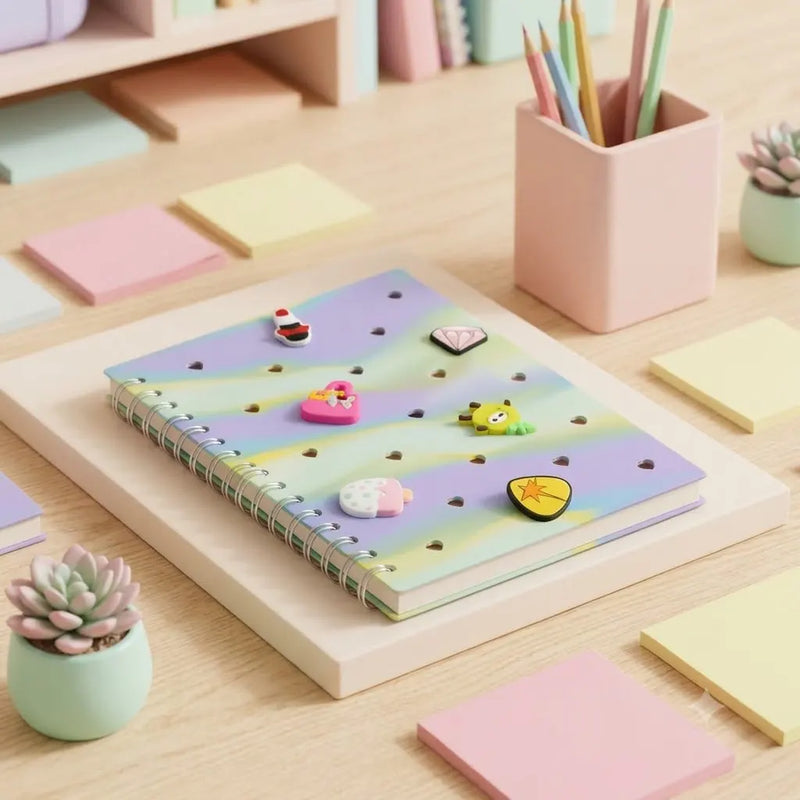 Colourful Spiral Notebook / Panner with Cute Charms