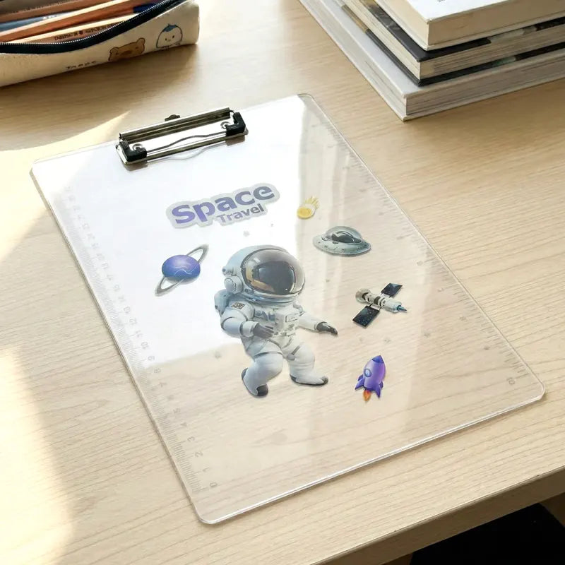 Space Astronaut Design Transparent Writing Pad with Ruler - Clipboard