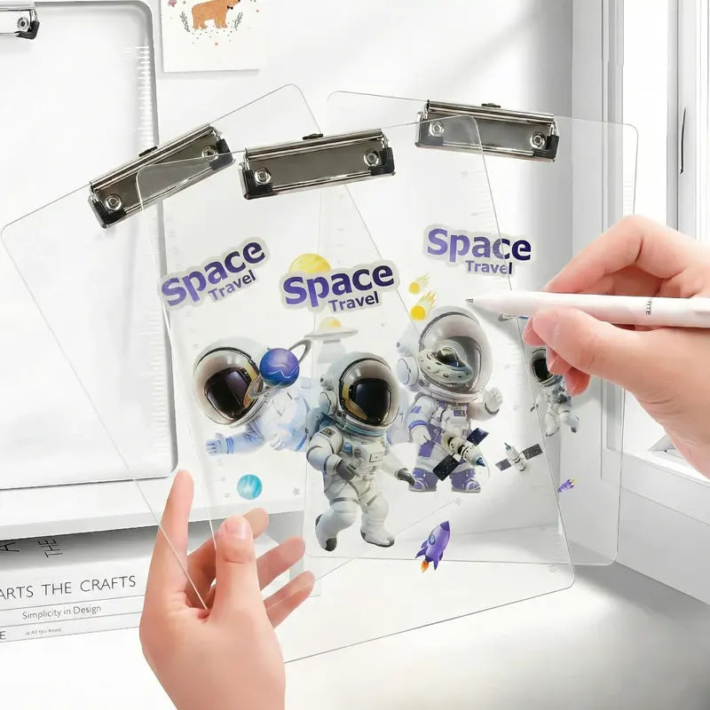 Space Astronaut Design Transparent Writing Pad with Ruler - Clipboard