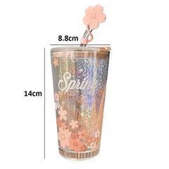 Sakura Glass Tumbler with 3D Flower Straw